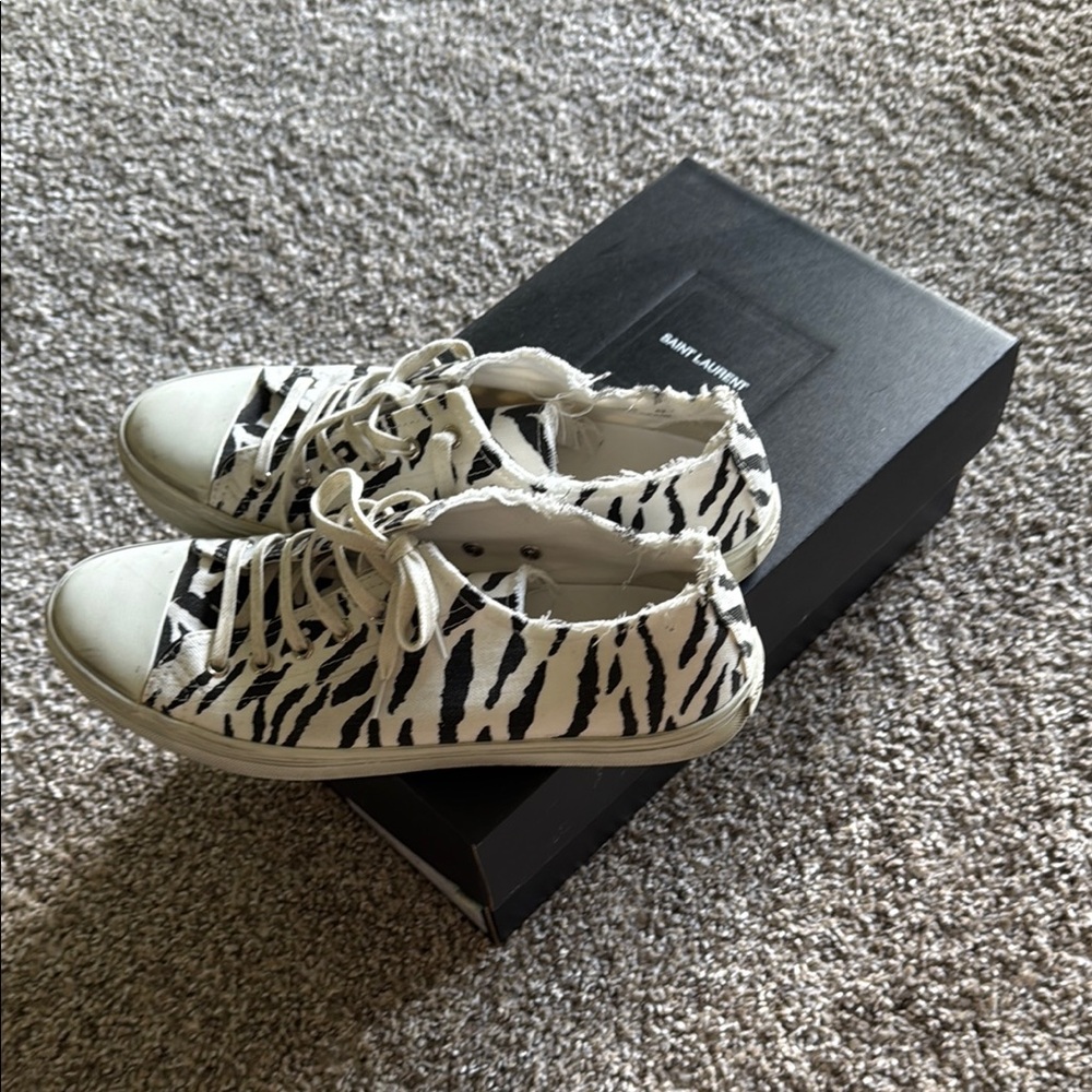 Saint Laurent Black and White Zebra Print Sneakers